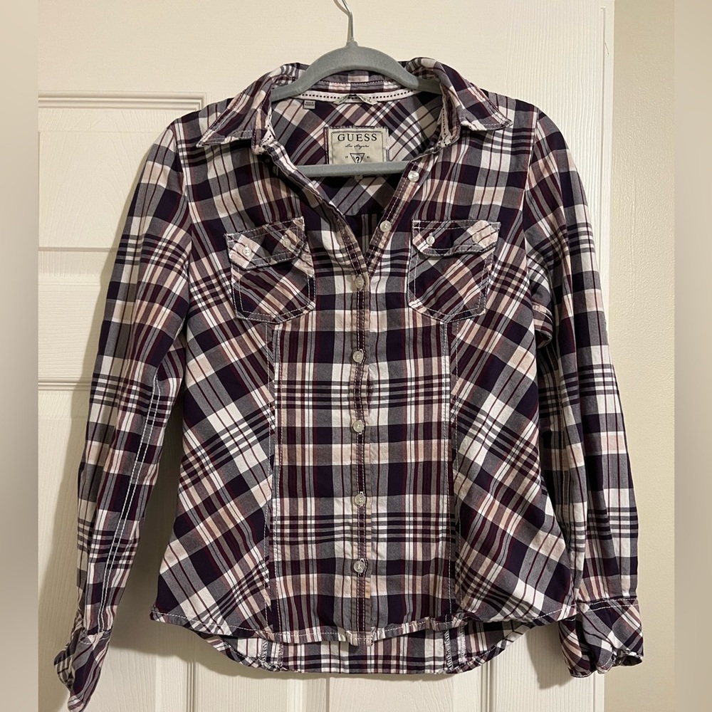 GUESS Purple Plaid Button Down Shirt